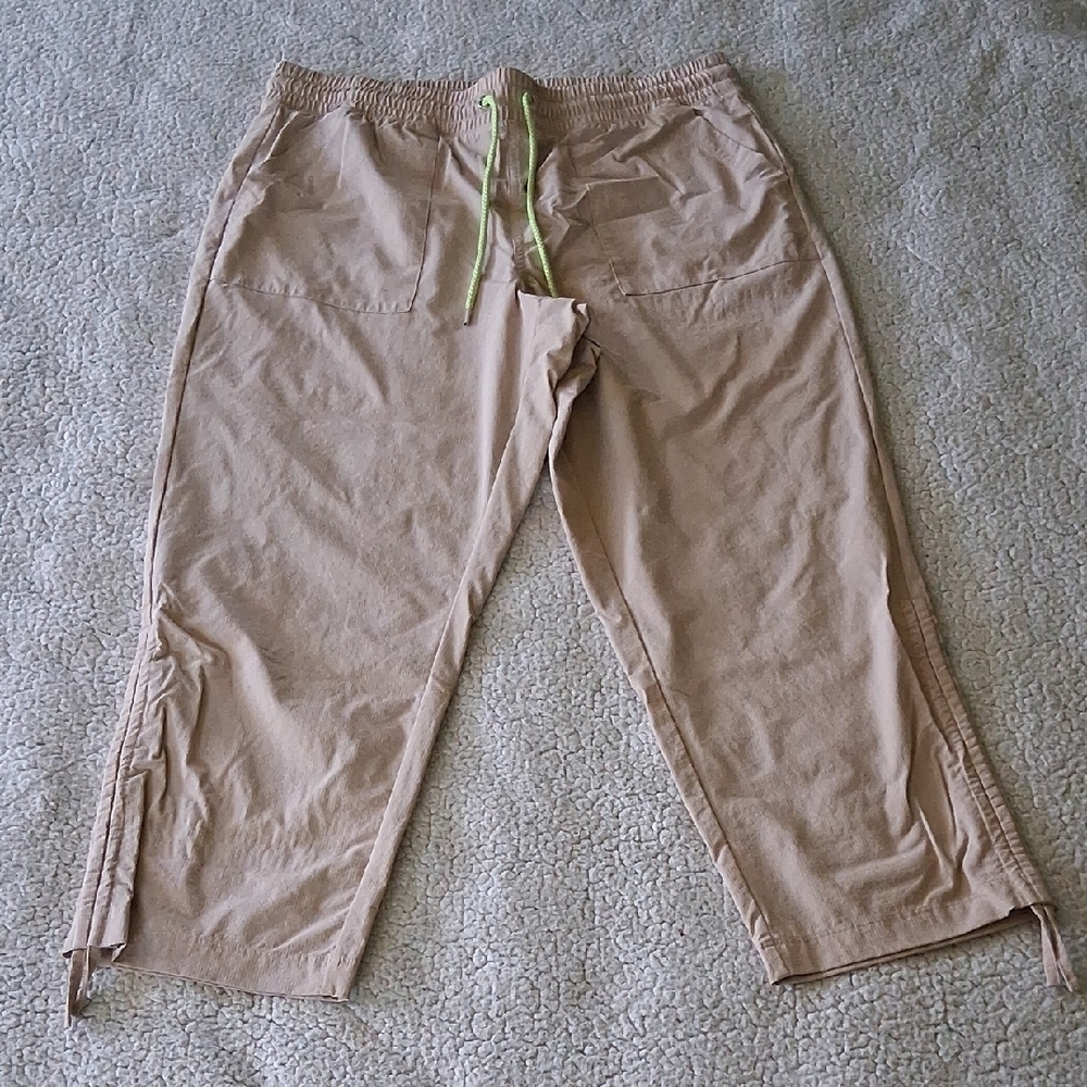 GAP Tan Track Pants with Green Drawstring